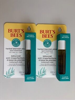 2 Burt's Bees Herbal Blemish Stick Spot Treatment Tea Tree Oil + BHA Botanicals